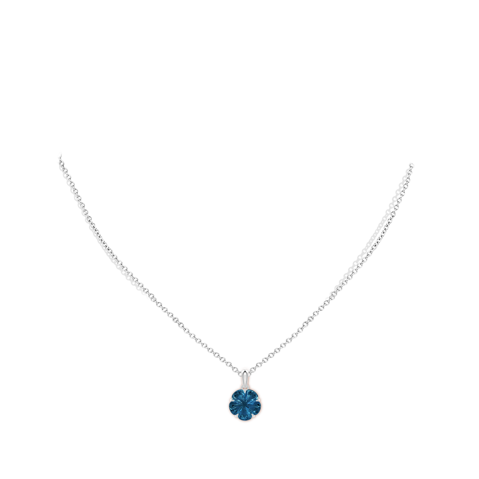 10mm AAAA Five-Petal Flower London Blue Topaz Solitaire Pendant in White Gold body-neck