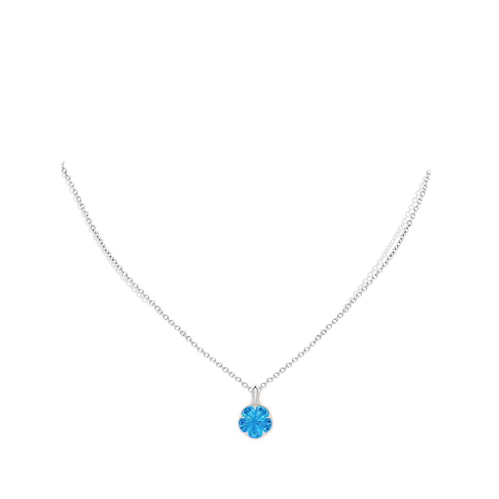 10mm AAAA Five-Petal Flower Swiss Blue Topaz Solitaire Pendant in White Gold Body-Neck