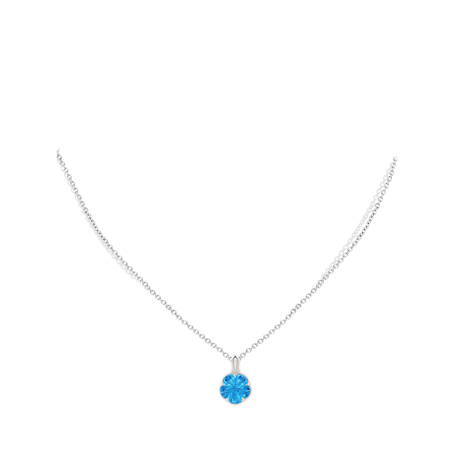 10mm AAAA Five-Petal Flower Swiss Blue Topaz Solitaire Pendant in White Gold body-neck