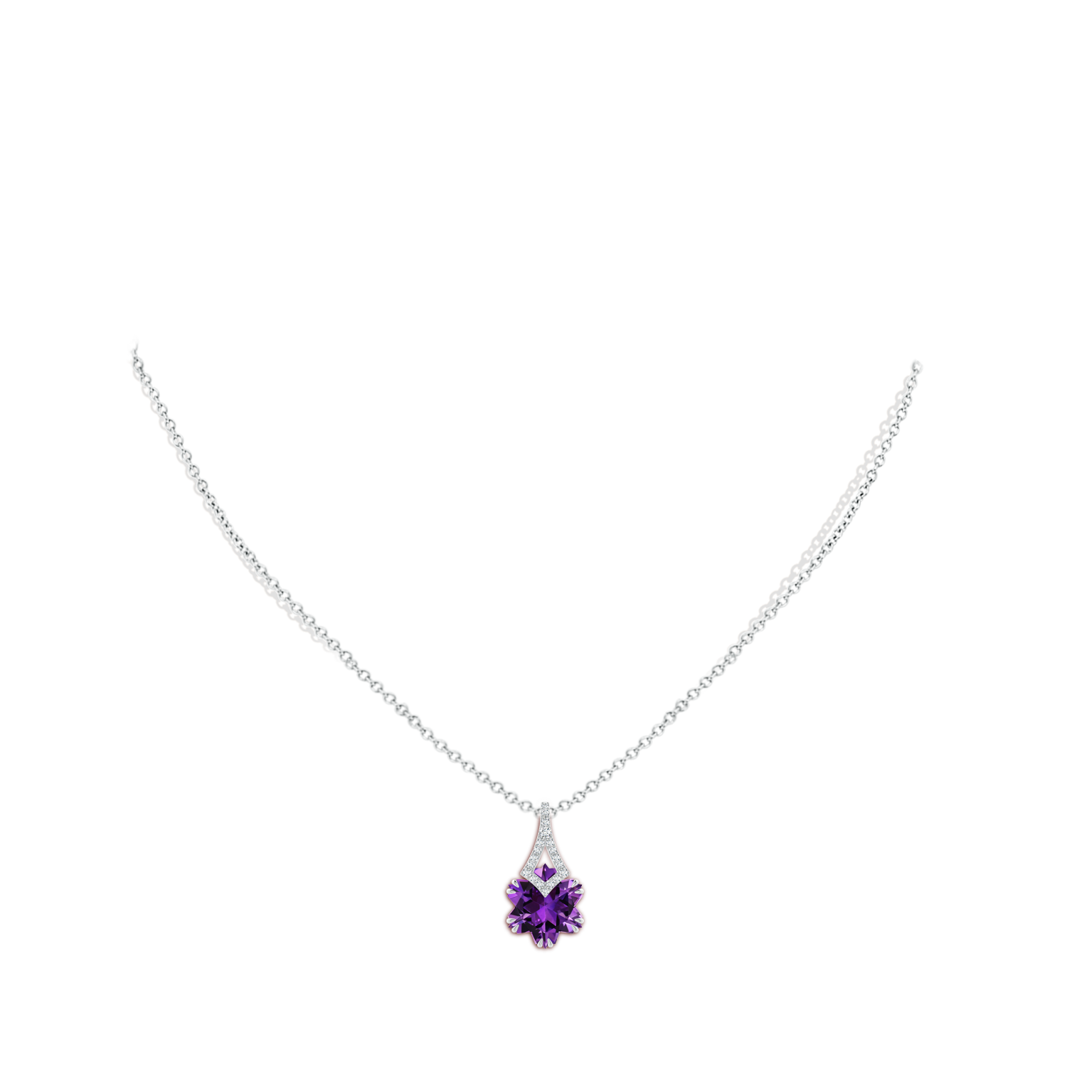 10mm AAAA Snowflake-Cut Amethyst Kite-Shaped Bale Pendant in White Gold - body_neck