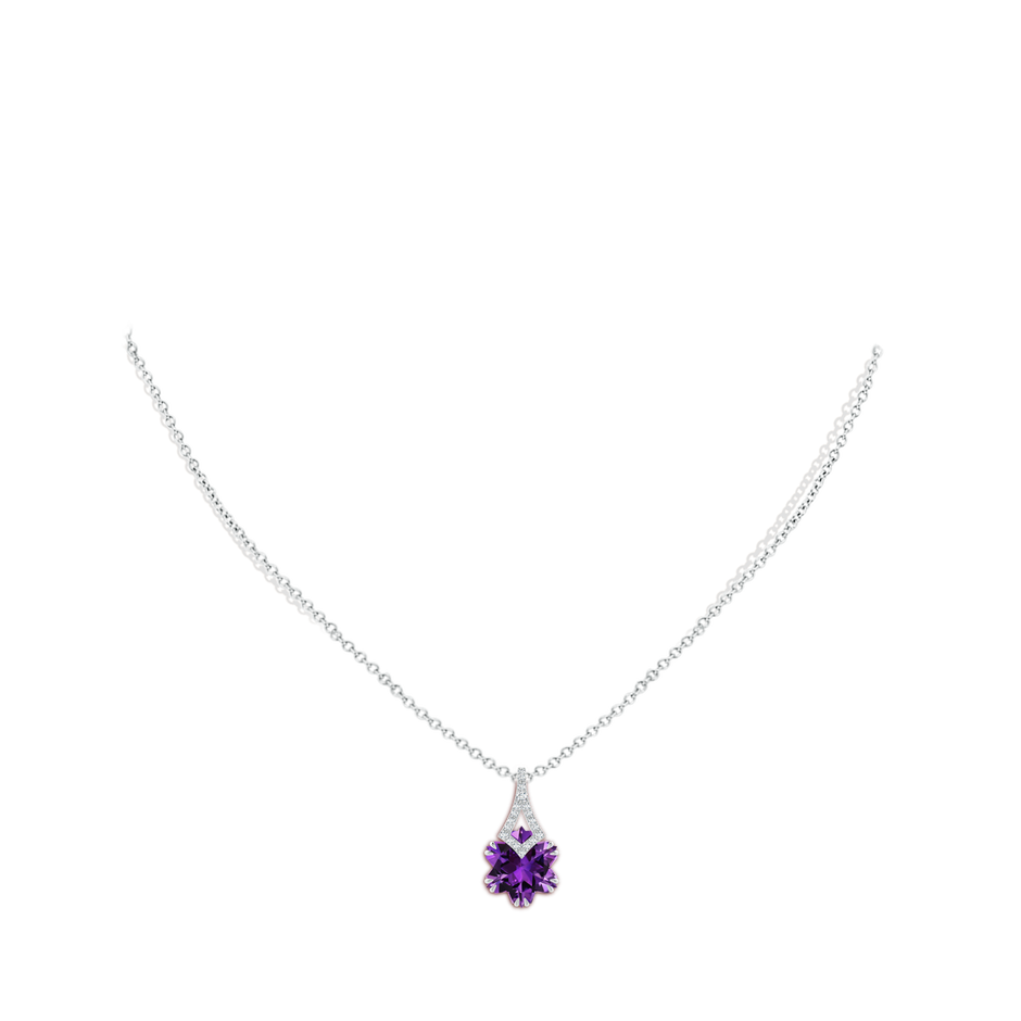 10mm AAAA Snowflake-Cut Amethyst Kite-Shaped Bale Pendant in White Gold body-neck