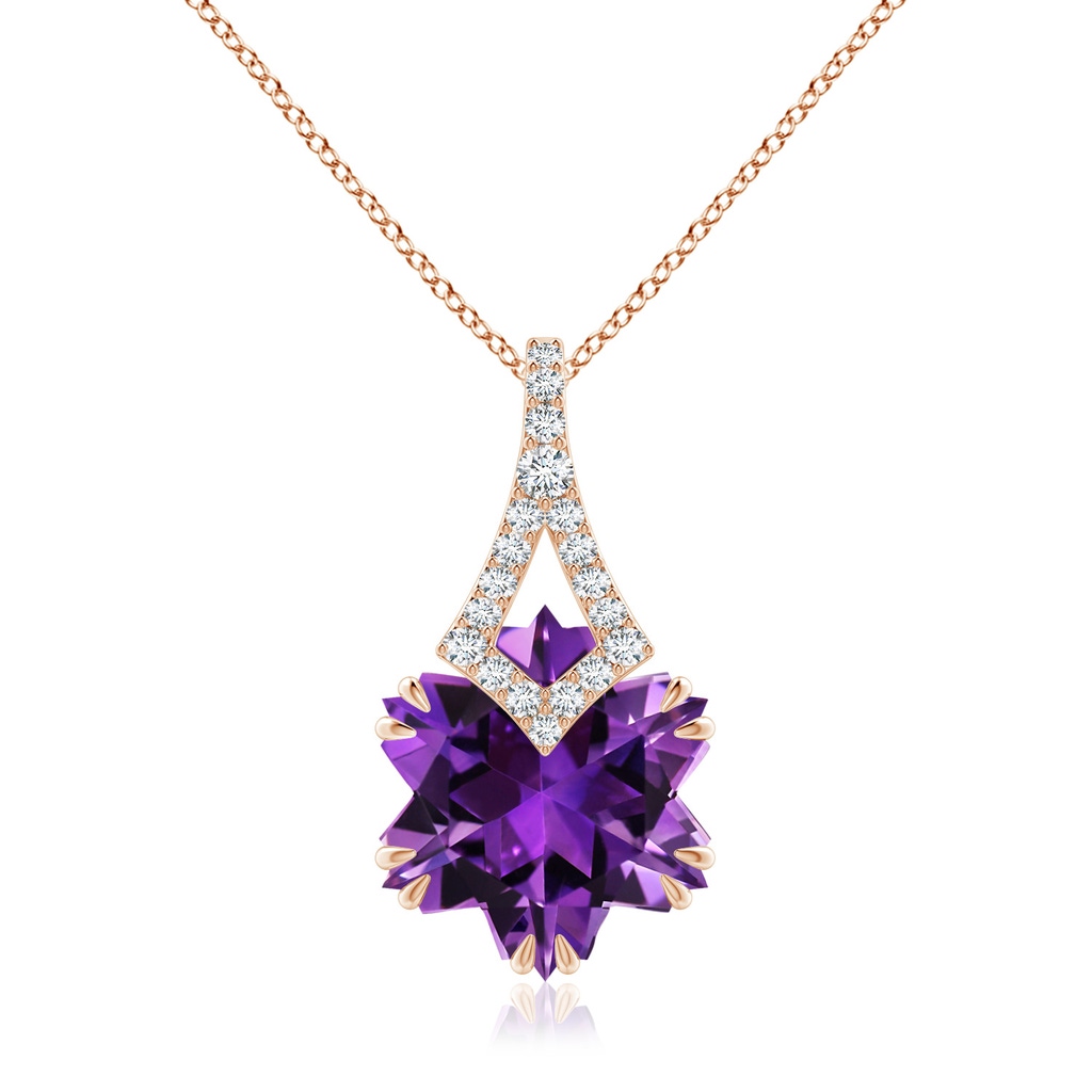 12mm AAAA Snowflake-Cut Amethyst Kite-Shaped Bale Pendant in Rose Gold