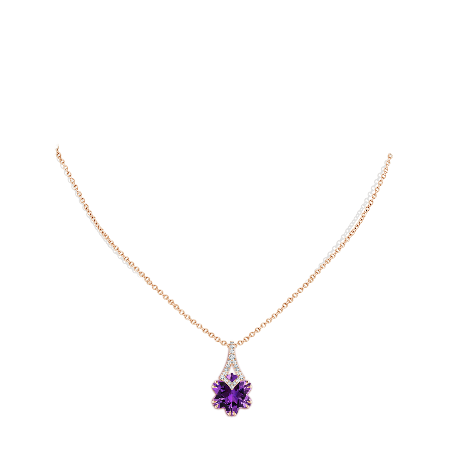12mm AAAA Snowflake-Cut Amethyst Kite-Shaped Bale Pendant in Rose Gold - body_neck