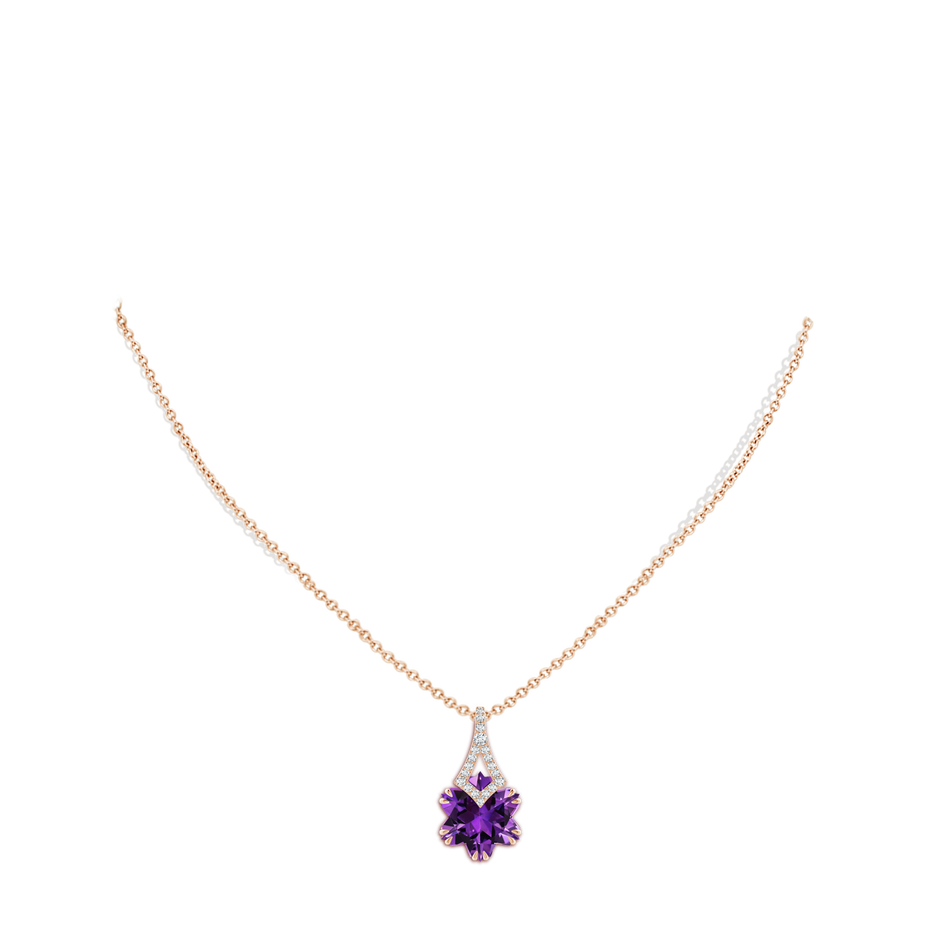 12mm AAAA Snowflake-Cut Amethyst Kite-Shaped Bale Pendant in Rose Gold body-neck