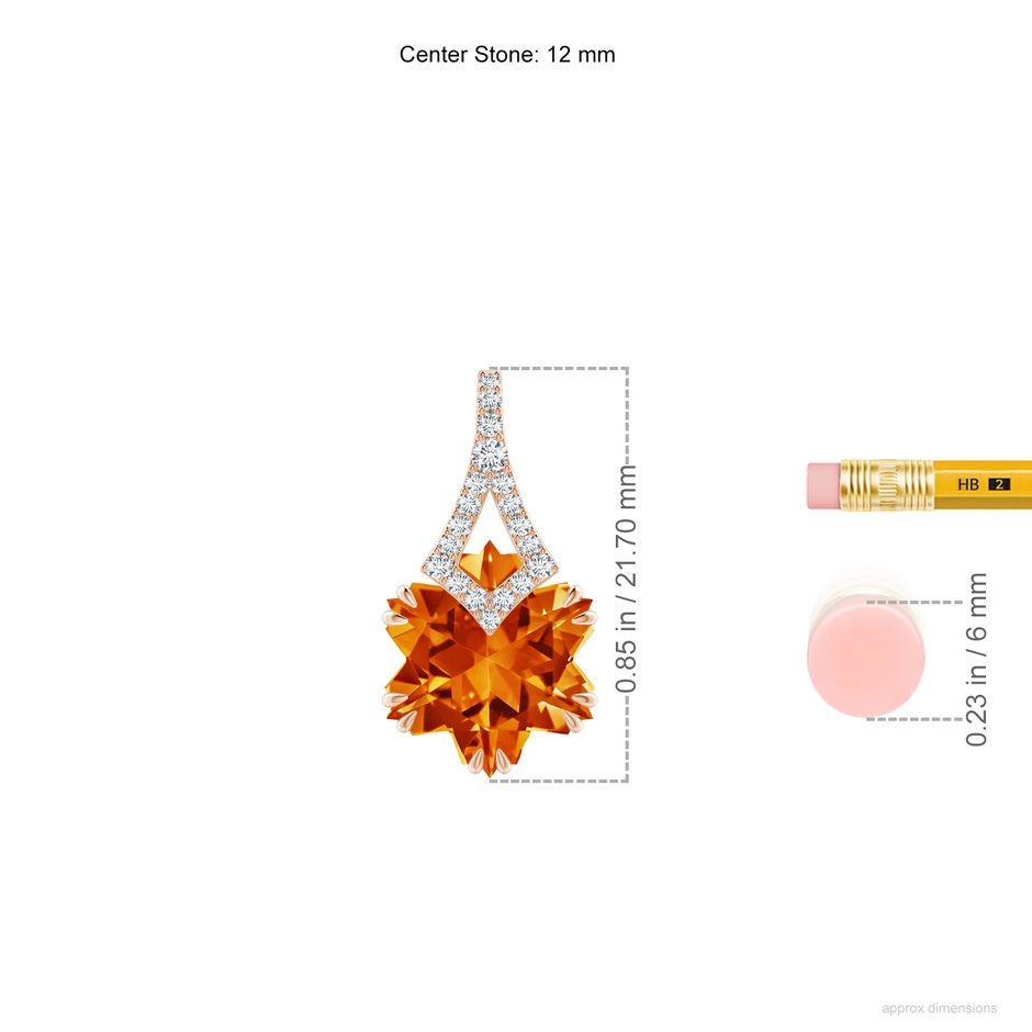 12mm AAAA Snowflake-Cut Citrine Kite-Shaped Bale Pendant in Rose Gold ruler