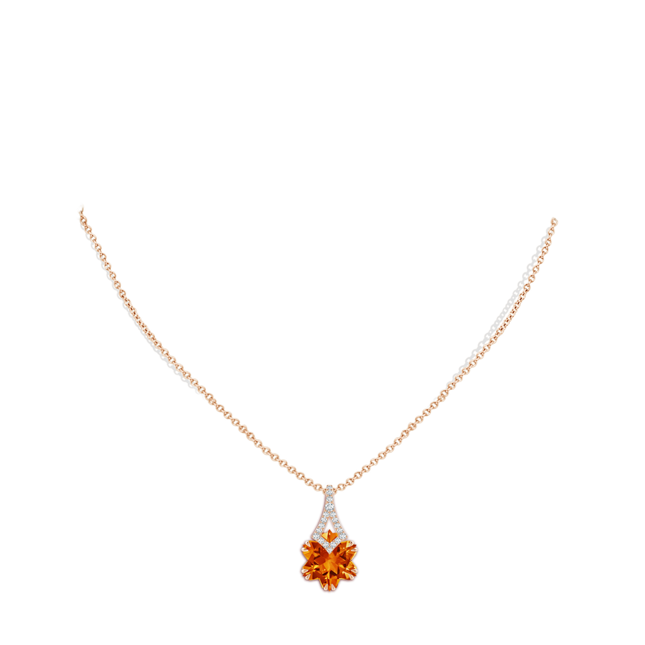 12mm AAAA Snowflake-Cut Citrine Kite-Shaped Bale Pendant in Rose Gold body-neck