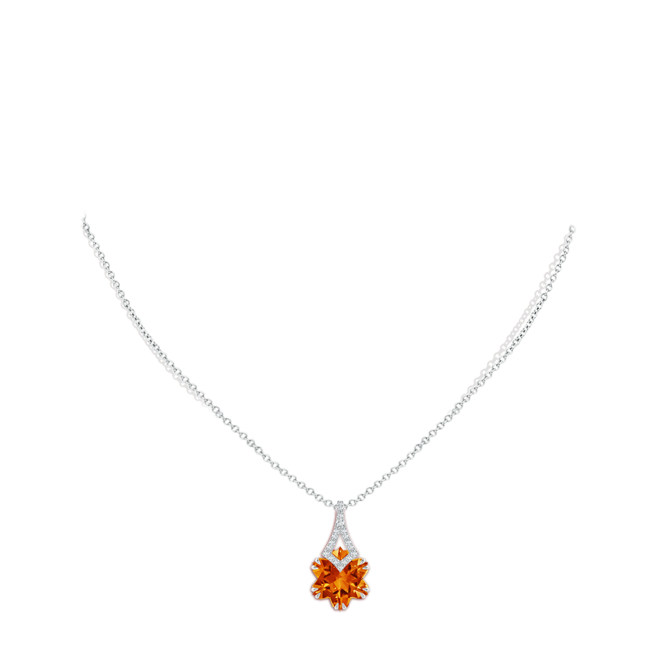 12mm AAAA Snowflake-Cut Citrine Kite-Shaped Bale Pendant in White Gold body-neck