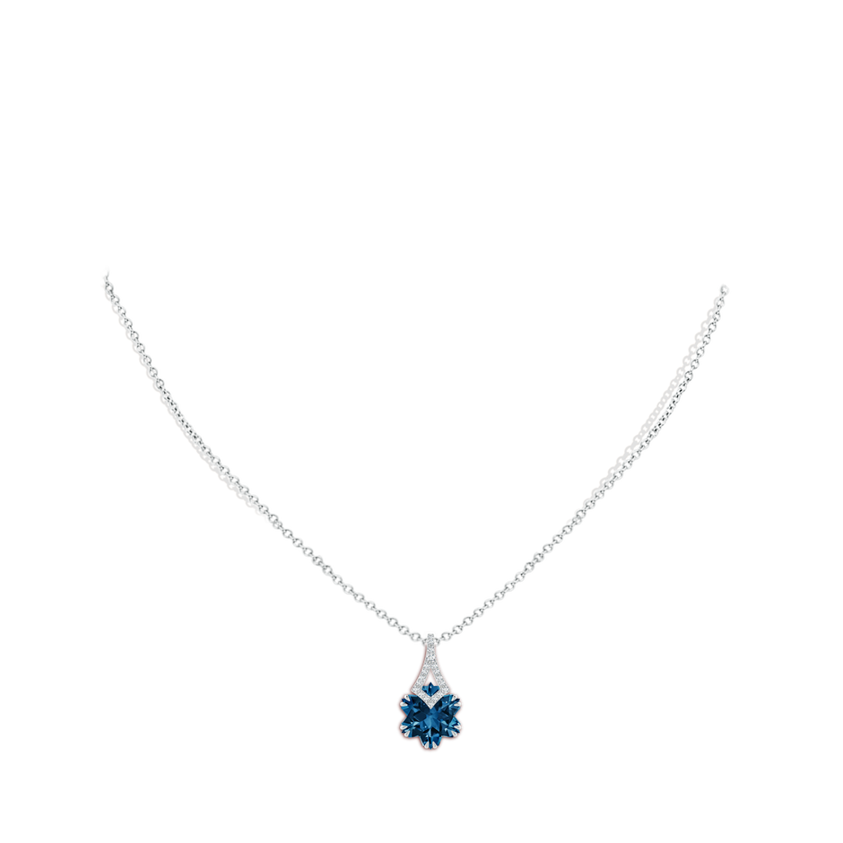 10mm AAAA Snowflake-Cut London Blue Topaz Kite-Shaped Bale Pendant in White Gold body-neck