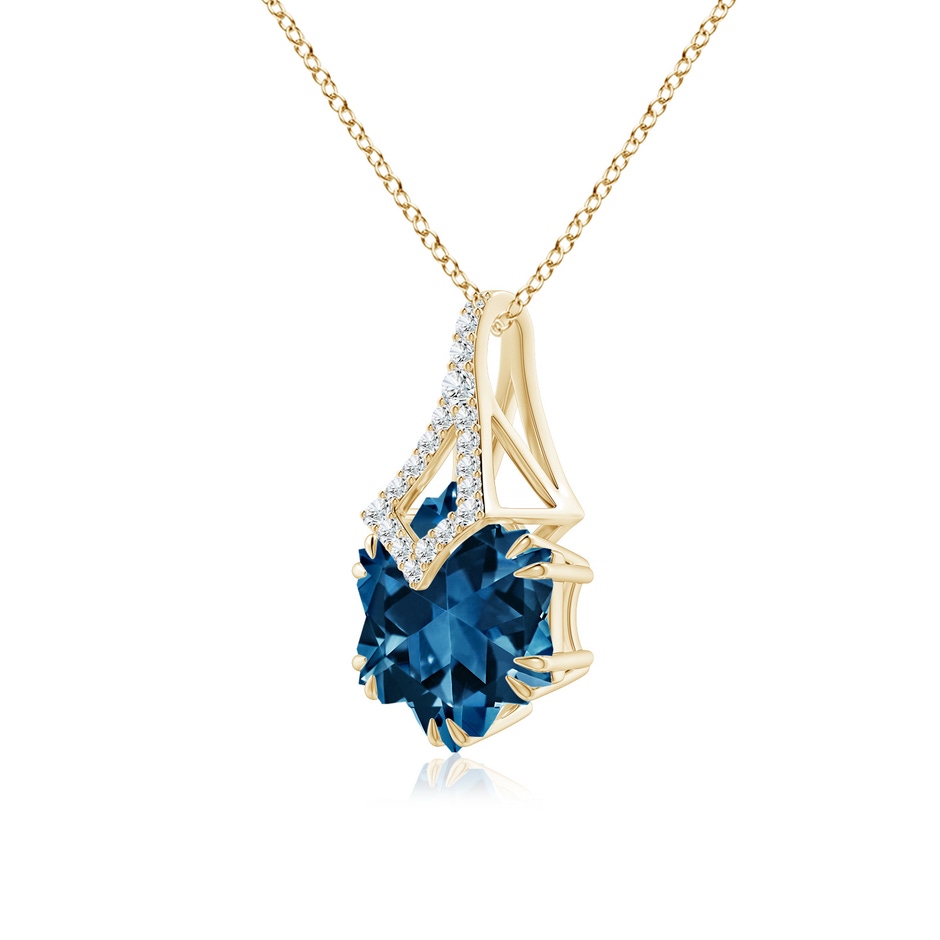 10mm AAAA Snowflake-Cut London Blue Topaz Kite-Shaped Bale Pendant in Yellow Gold side-2