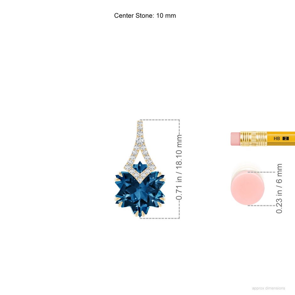 10mm AAAA Snowflake-Cut London Blue Topaz Kite-Shaped Bale Pendant in Yellow Gold ruler