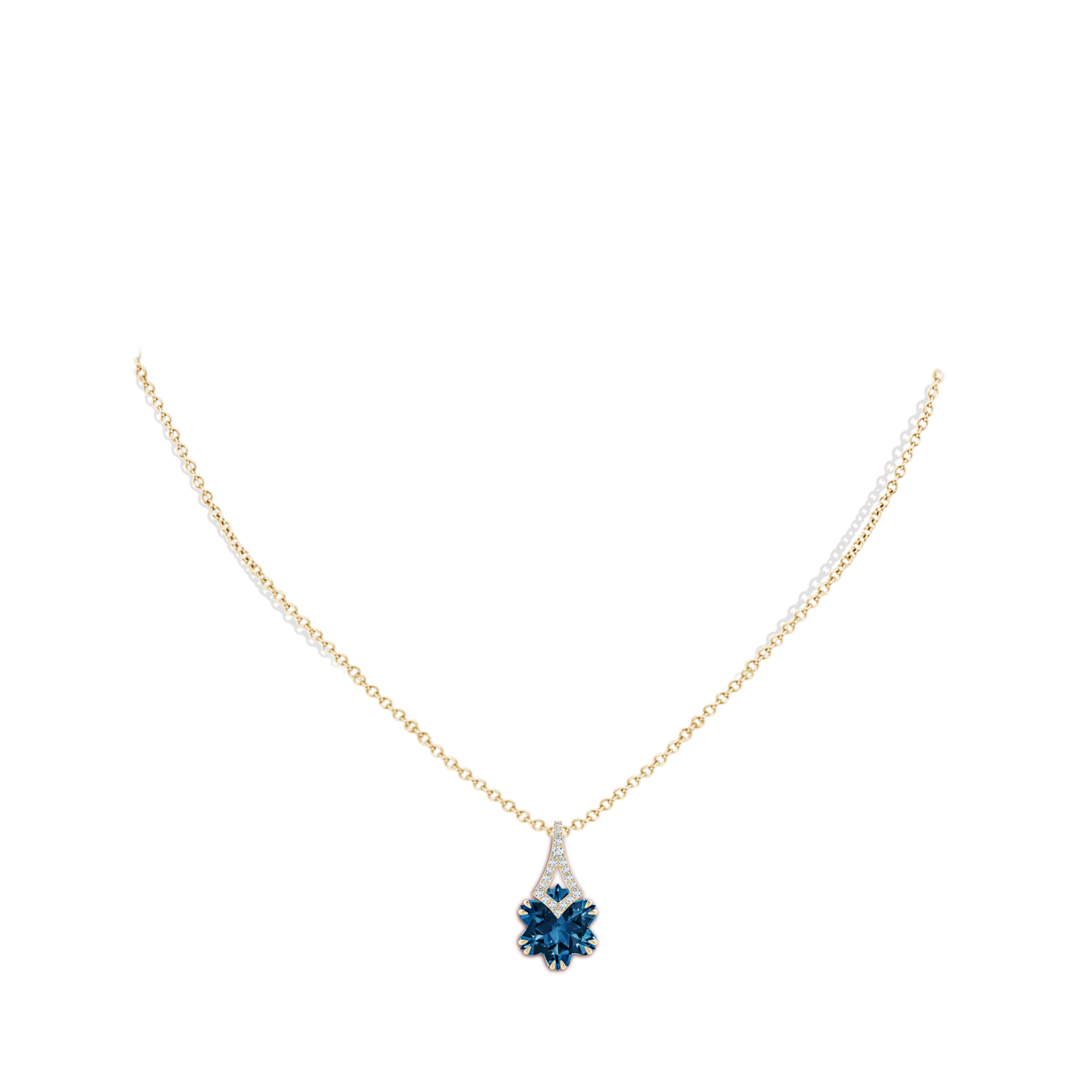 10mm AAAA Snowflake-Cut London Blue Topaz Kite-Shaped Bale Pendant in Yellow Gold - body_neck