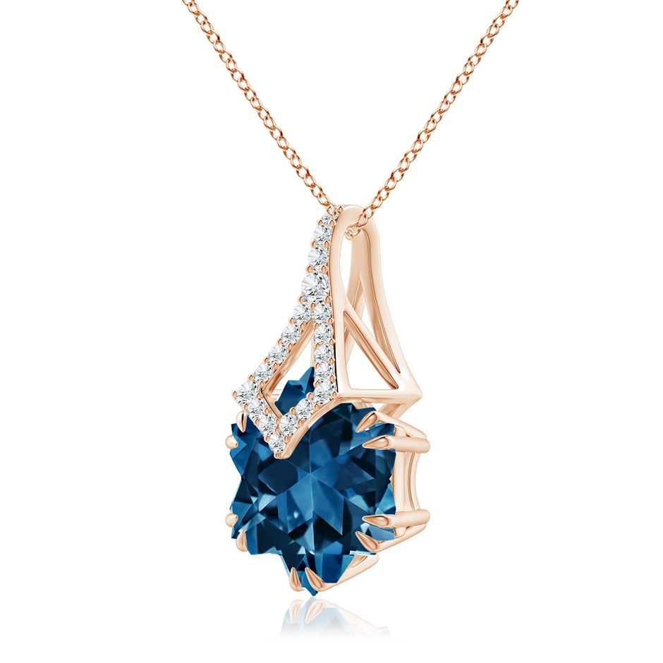 12mm AAAA Snowflake-Cut London Blue Topaz Kite-Shaped Bale Pendant in Rose Gold side-2
