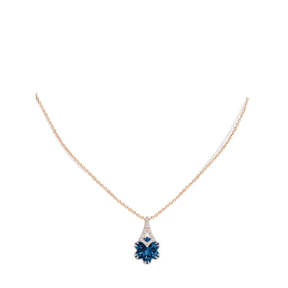 12mm AAAA Snowflake-Cut London Blue Topaz Kite-Shaped Bale Pendant in Rose Gold body-neck