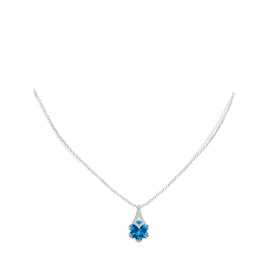 10mm AAAA Snowflake-Cut Swiss Blue Topaz Kite-Shaped Bale Pendant in White Gold body-neck