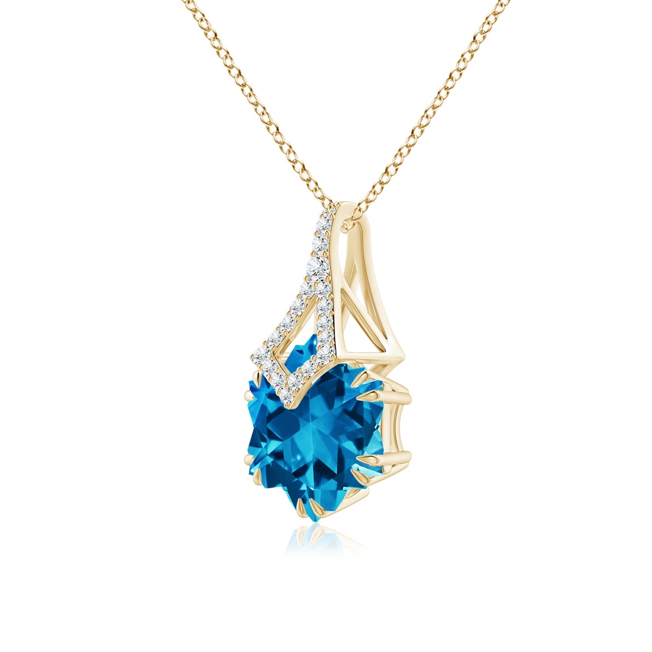 10mm AAAA Snowflake-Cut Swiss Blue Topaz Kite-Shaped Bale Pendant in Yellow Gold side-2