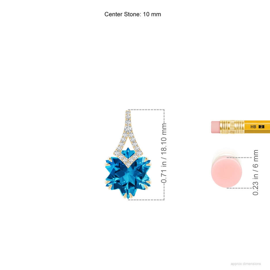 10mm AAAA Snowflake-Cut Swiss Blue Topaz Kite-Shaped Bale Pendant in Yellow Gold ruler