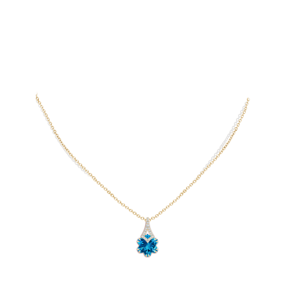 10mm AAAA Snowflake-Cut Swiss Blue Topaz Kite-Shaped Bale Pendant in Yellow Gold body-neck