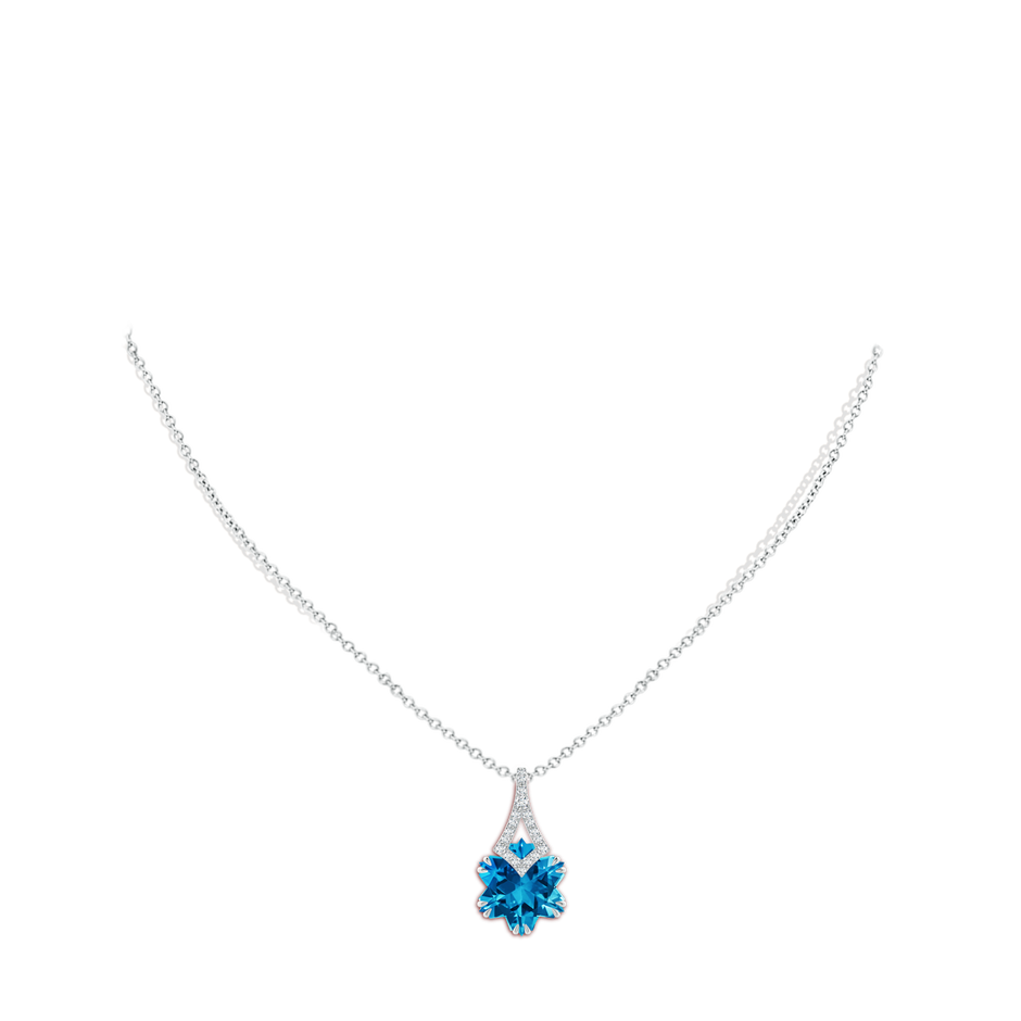 12mm AAAA Snowflake-Cut Swiss Blue Topaz Kite-Shaped Bale Pendant in White Gold body-neck