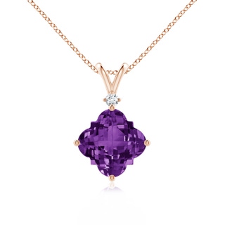 8mm AAAA Solitaire Clover-Shaped Amethyst V-Bale Pendant in Rose Gold