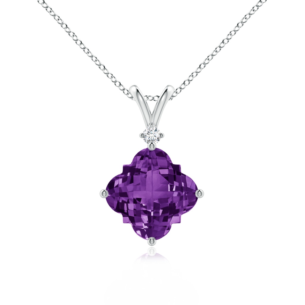 8mm AAAA Solitaire Clover-Shaped Amethyst V-Bale Pendant in White Gold