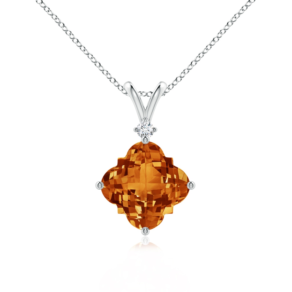 8mm AAAA Solitaire Clover-Shaped Citrine V-Bale Pendant in White Gold