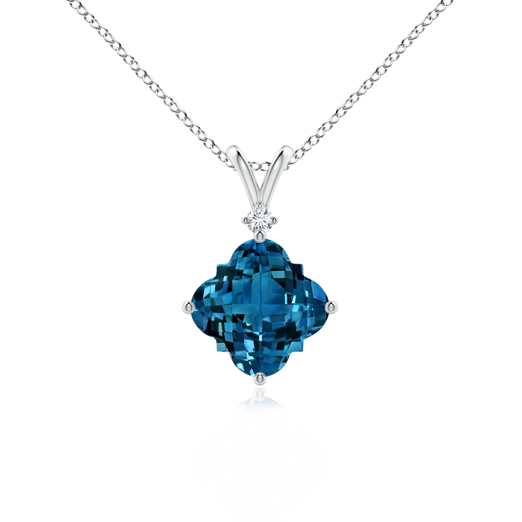 7mm AAAA Solitaire Clover-Shaped London Blue Topaz V-Bale Pendant in White Gold