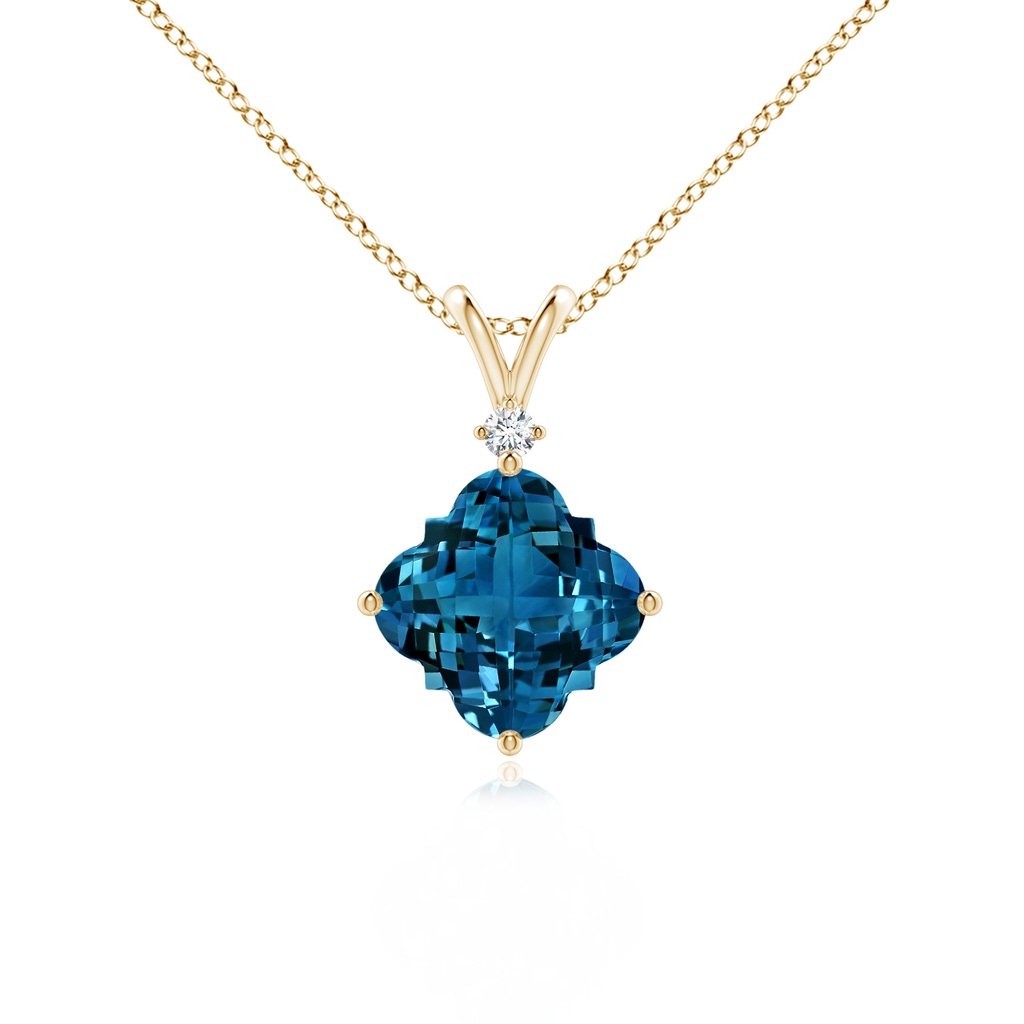 7mm AAAA Solitaire Clover-Shaped London Blue Topaz V-Bale Pendant in Yellow Gold