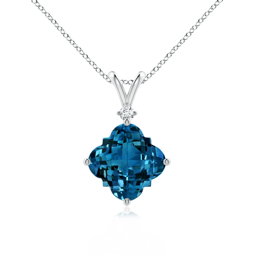 8mm AAAA Solitaire Clover-Shaped London Blue Topaz V-Bale Pendant in White Gold