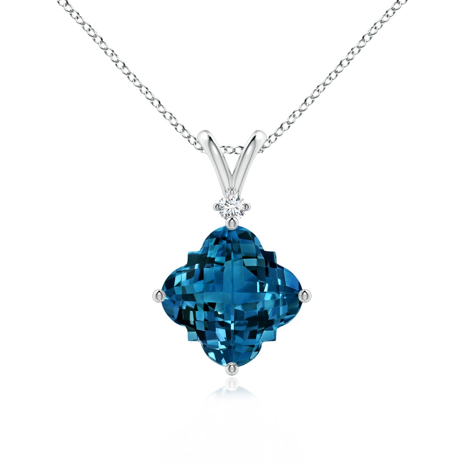 8mm AAAA Solitaire Clover-Shaped London Blue Topaz V-Bale Pendant in White Gold 