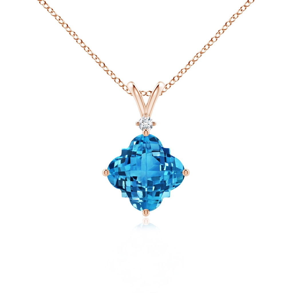 7mm AAAA Solitaire Clover-Shaped Swiss Blue Topaz V-Bale Pendant in Rose Gold