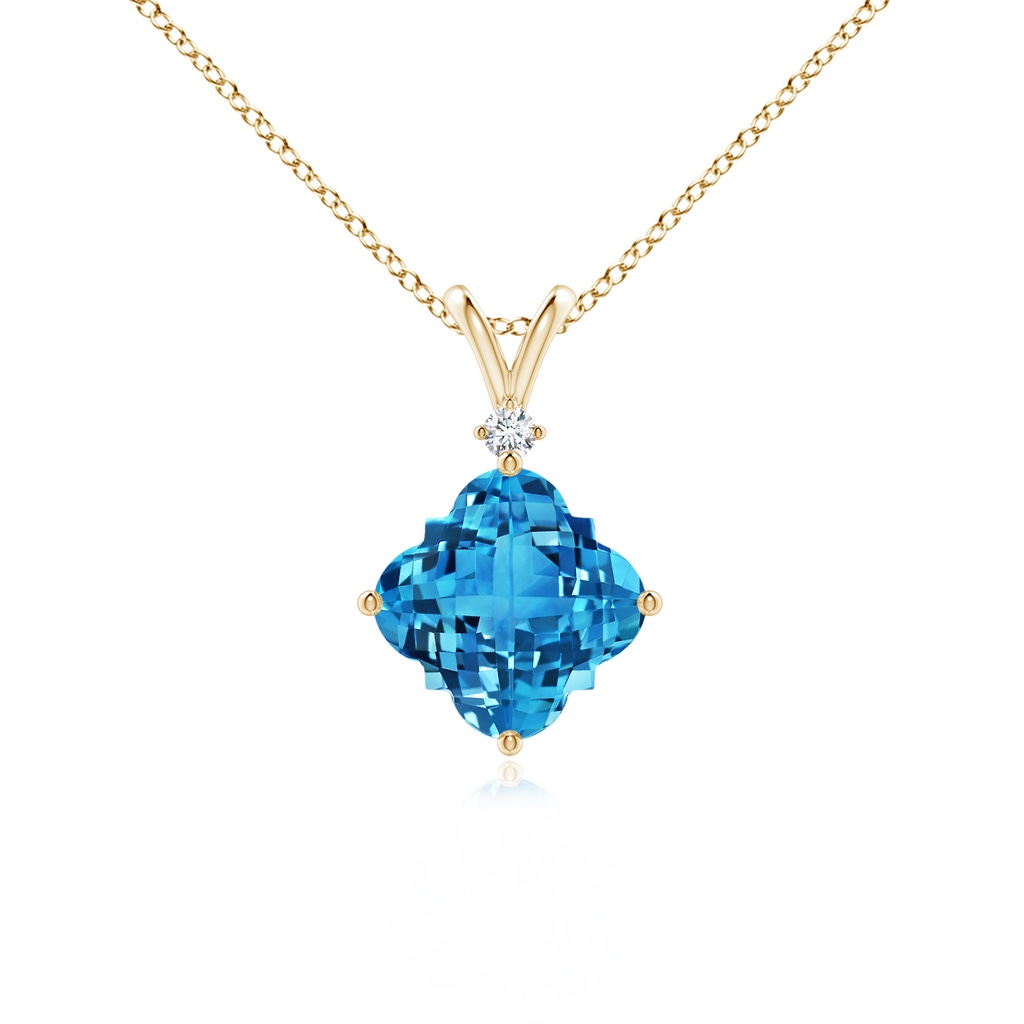 7mm AAAA Solitaire Clover-Shaped Swiss Blue Topaz V-Bale Pendant in Yellow Gold