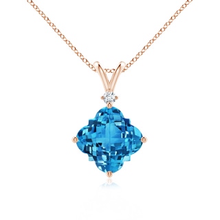 8mm AAAA Solitaire Clover-Shaped Swiss Blue Topaz V-Bale Pendant in Rose Gold