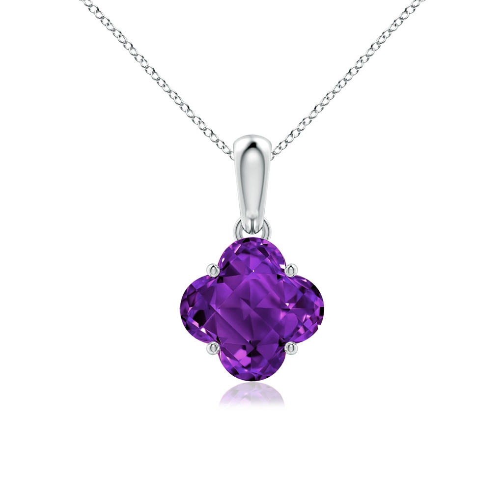 7mm AAAA Clover-Shaped Amethyst Solitaire Pendant in White Gold