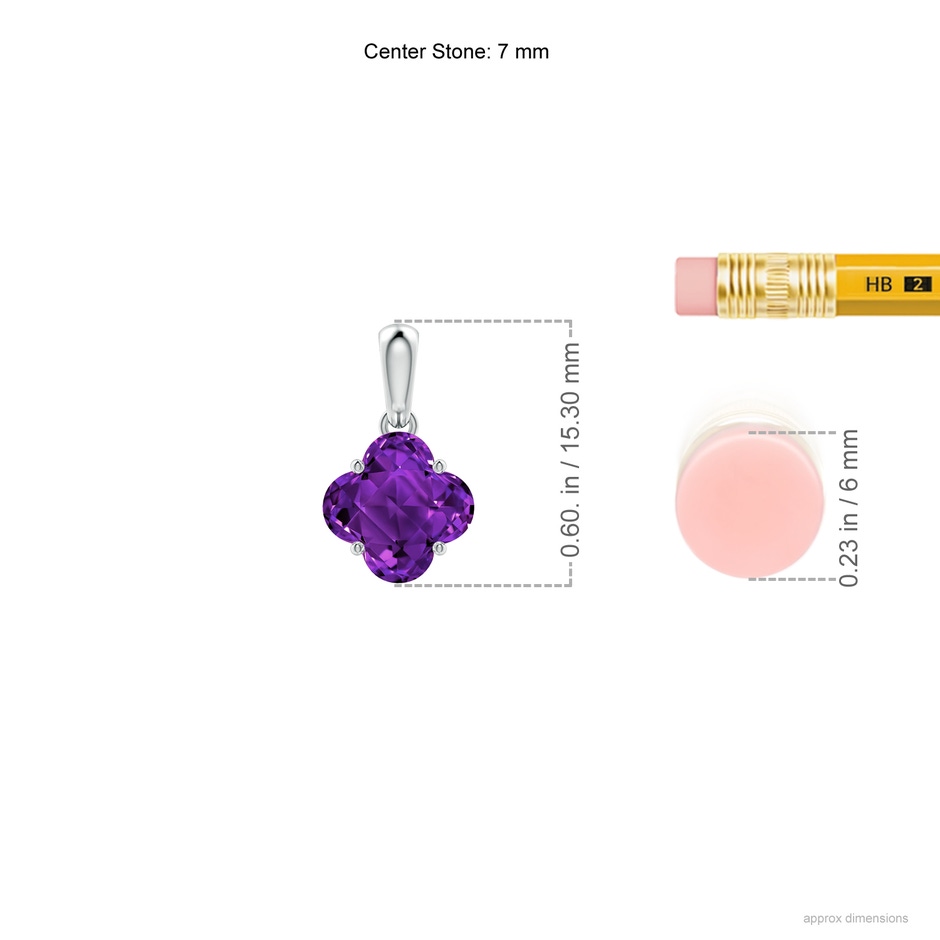 7mm AAAA Clover-Shaped Amethyst Solitaire Pendant in White Gold ruler