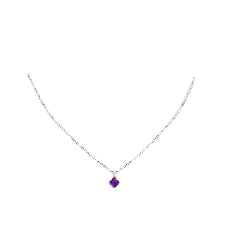 7mm AAAA Clover-Shaped Amethyst Solitaire Pendant in White Gold body-neck