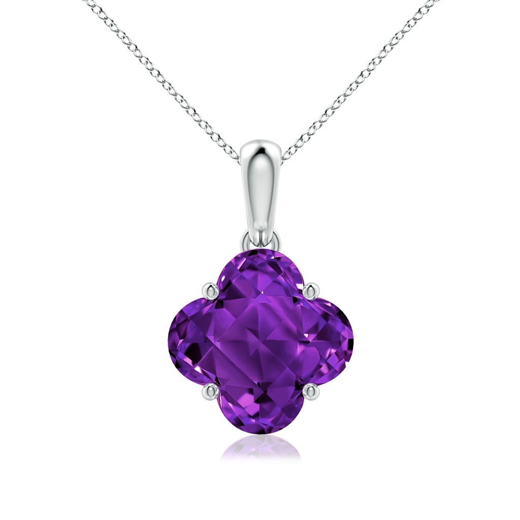 8mm AAAA Clover-Shaped Amethyst Solitaire Pendant in White Gold
