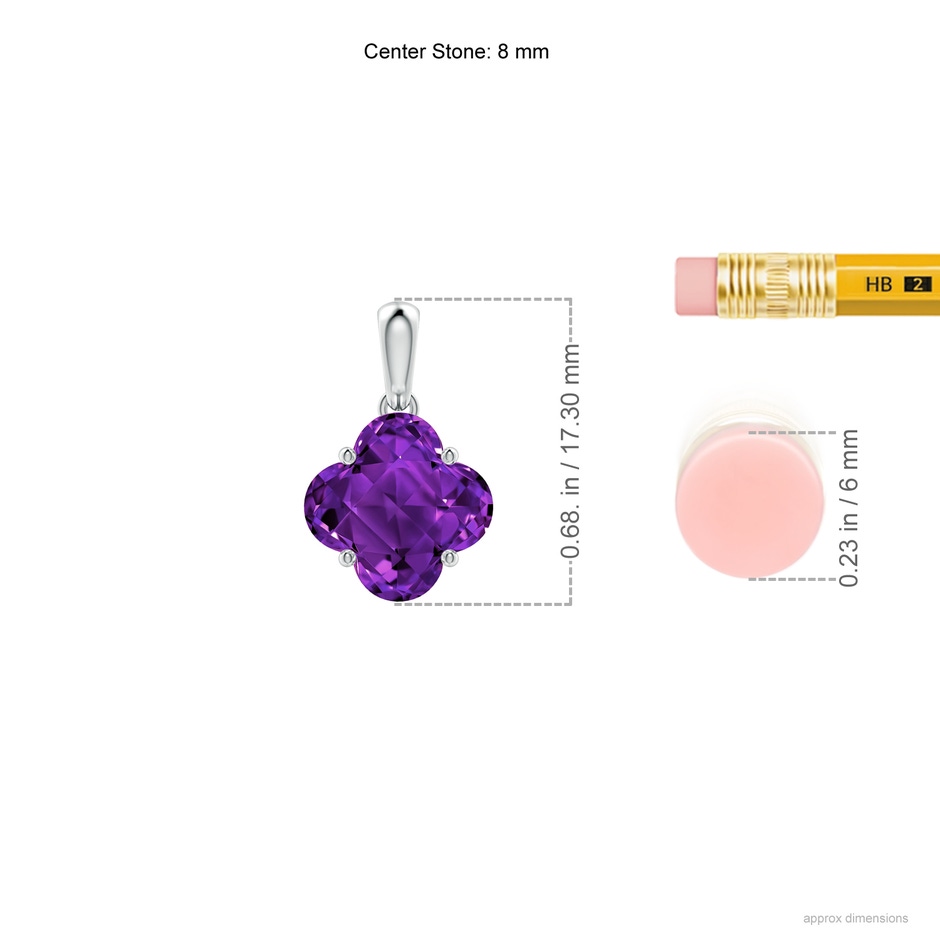 8mm AAAA Clover-Shaped Amethyst Solitaire Pendant in White Gold ruler