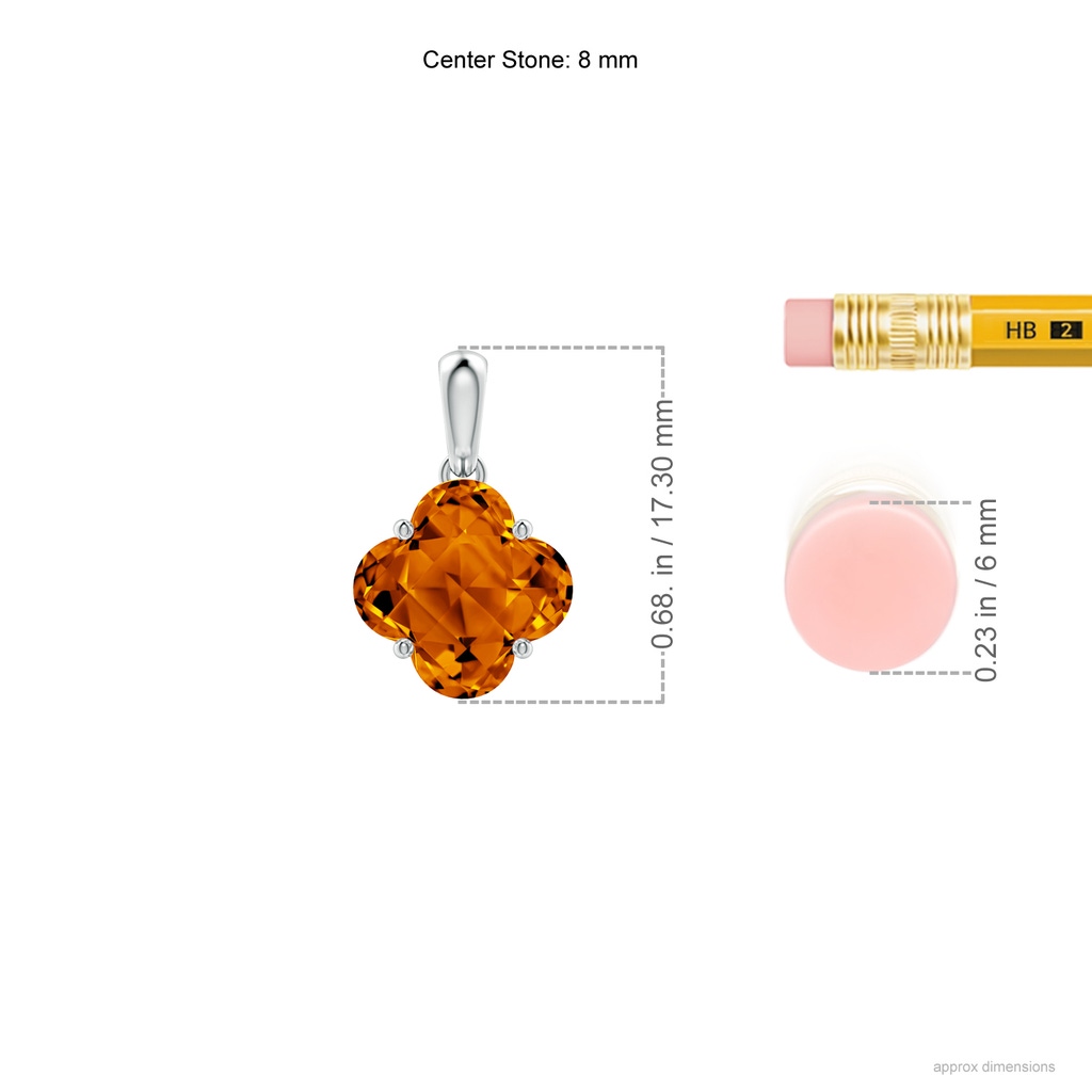 8mm AAAA Clover-Shaped Citrine Solitaire Pendant in White Gold Ruler