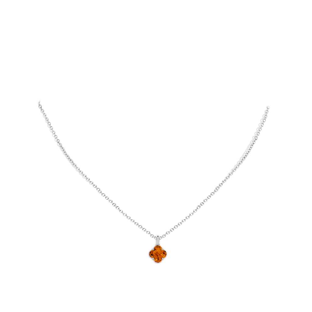 8mm AAAA Clover-Shaped Citrine Solitaire Pendant in White Gold Body-Neck