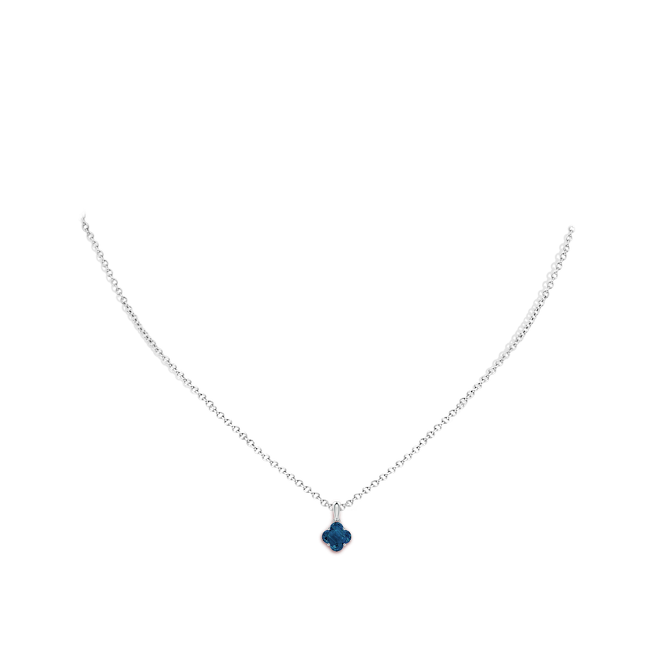 7mm AAAA Clover-Shaped London Blue Topaz Solitaire Pendant in White Gold body-neck