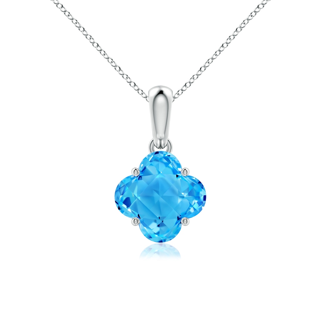 7mm AAAA Clover-Shaped Swiss Blue Topaz Solitaire Pendant in White Gold