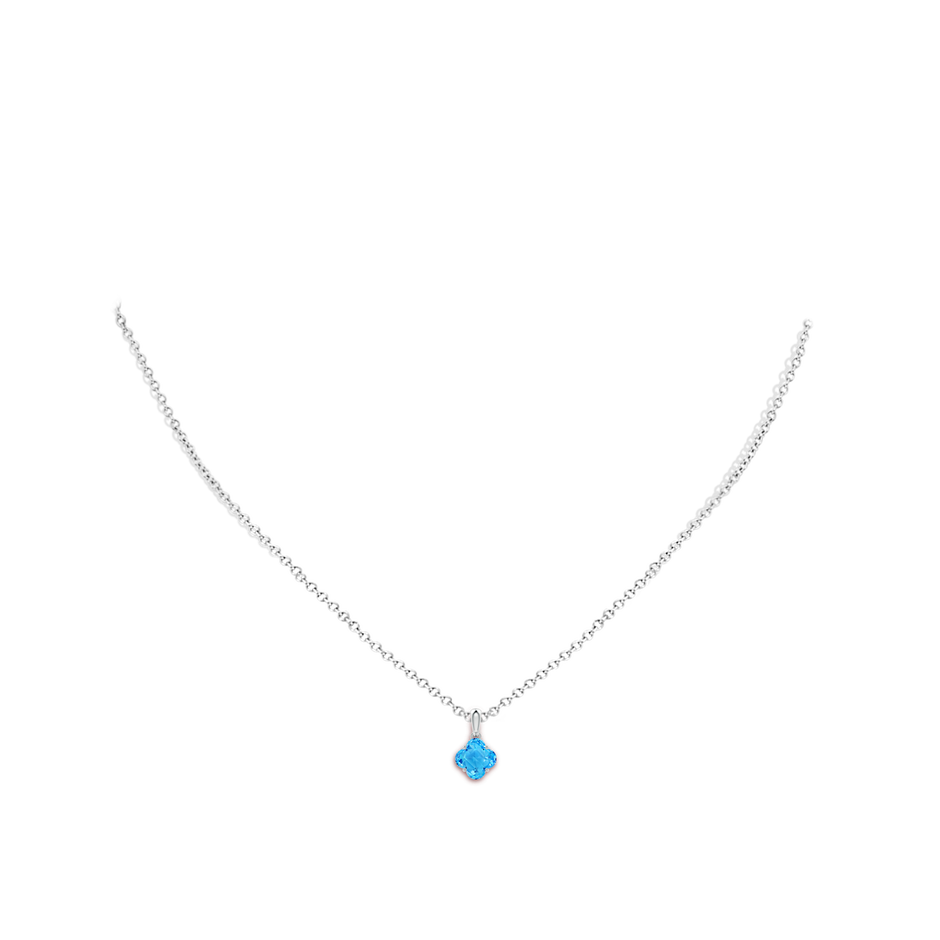 7mm AAAA Clover-Shaped Swiss Blue Topaz Solitaire Pendant in White Gold body-neck