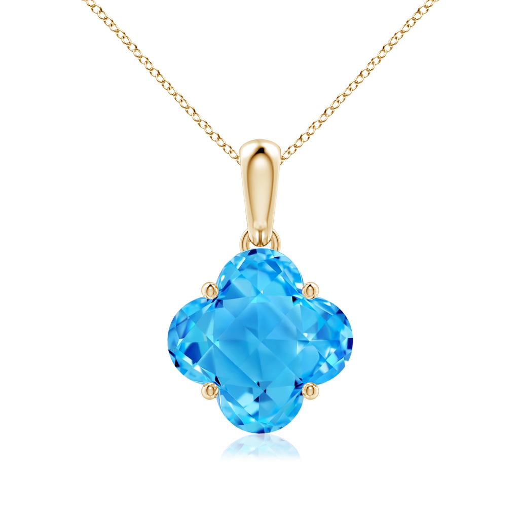 8mm AAAA Clover-Shaped Swiss Blue Topaz Solitaire Pendant in Yellow Gold