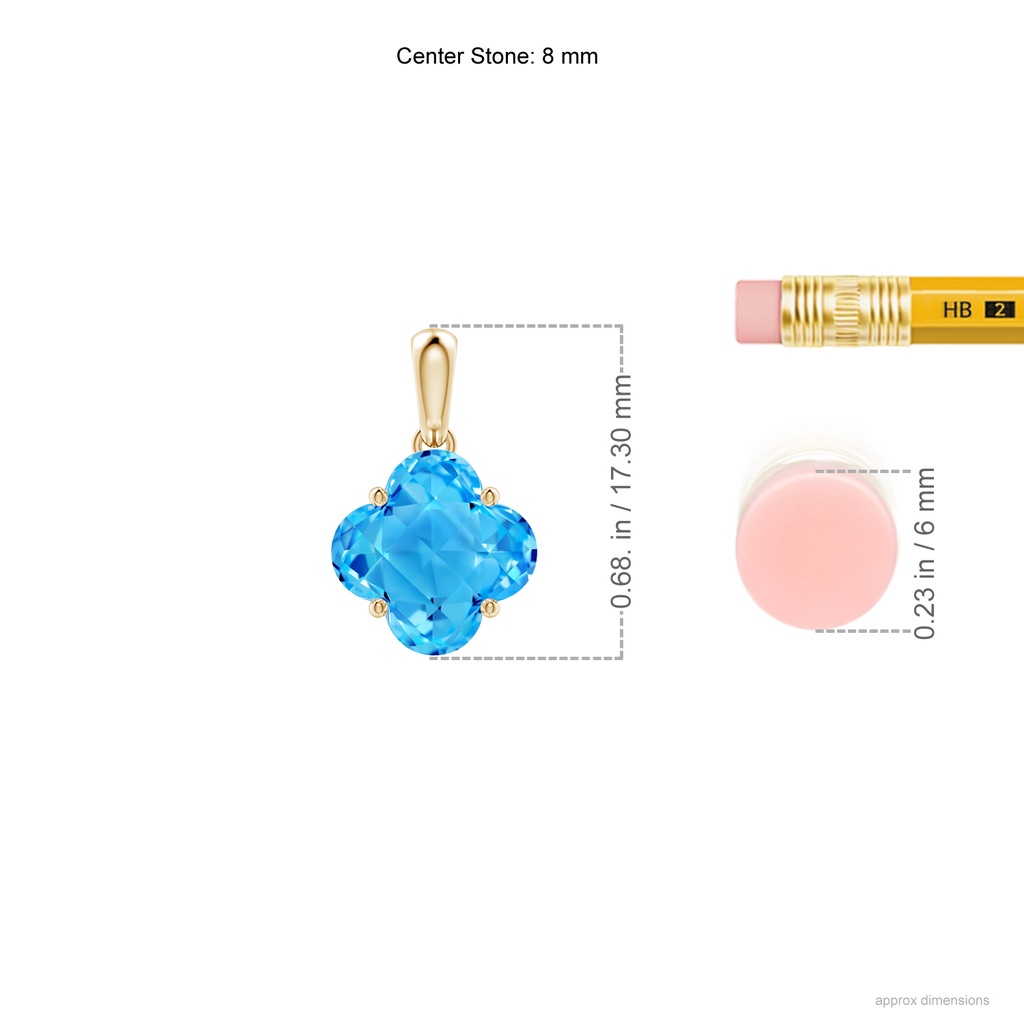 8mm AAAA Clover-Shaped Swiss Blue Topaz Solitaire Pendant in Yellow Gold Ruler