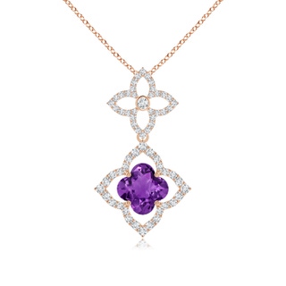 7mm AAAA Clover-Shaped Amethyst Floral Halo Dangle Pendant in 10K Rose Gold