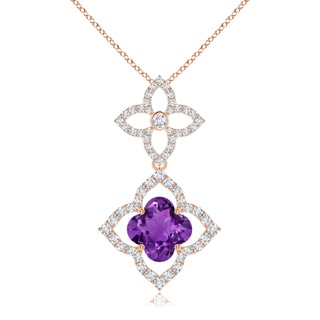 8mm AAAA Clover-Shaped Amethyst Floral Halo Dangle Pendant in 10K Rose Gold