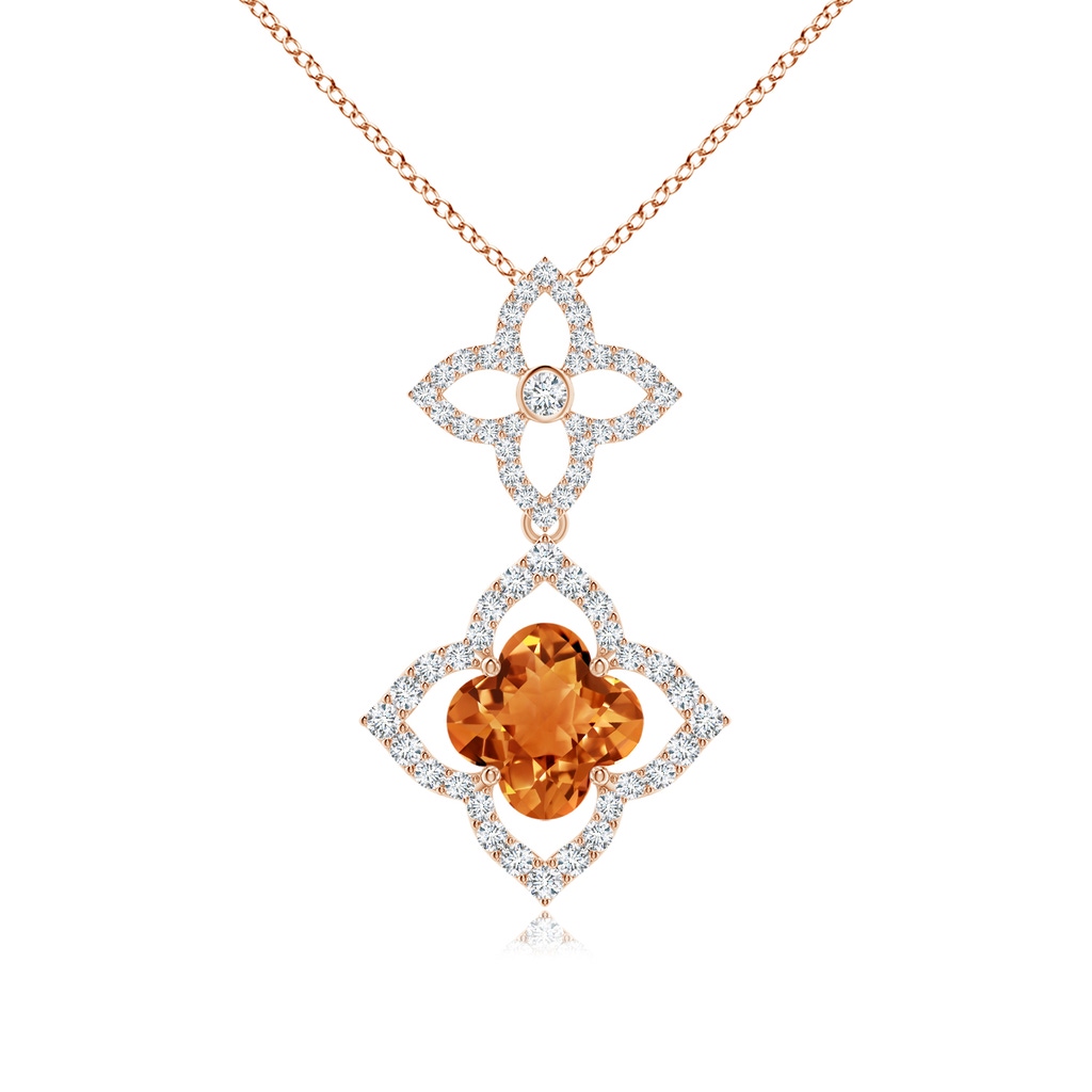 7mm AAAA Clover-Shaped Citrine Floral Halo Dangle Pendant in Rose Gold