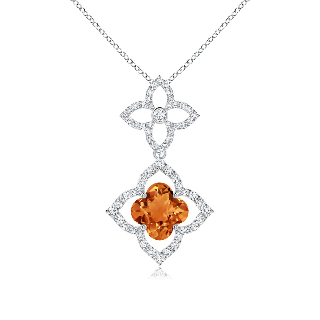 7mm AAAA Clover-Shaped Citrine Floral Halo Dangle Pendant in White Gold