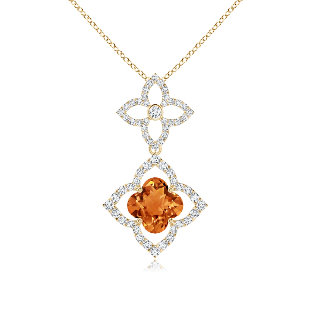 7mm AAAA Clover-Shaped Citrine Floral Halo Dangle Pendant in Yellow Gold