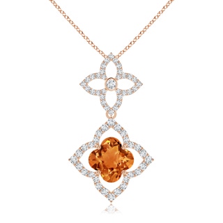 8mm AAAA Clover-Shaped Citrine Floral Halo Dangle Pendant in Rose Gold